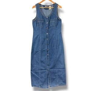 Vintage Expressions Denim Jean Button Front Midi Maxi Dress Blue Size 10